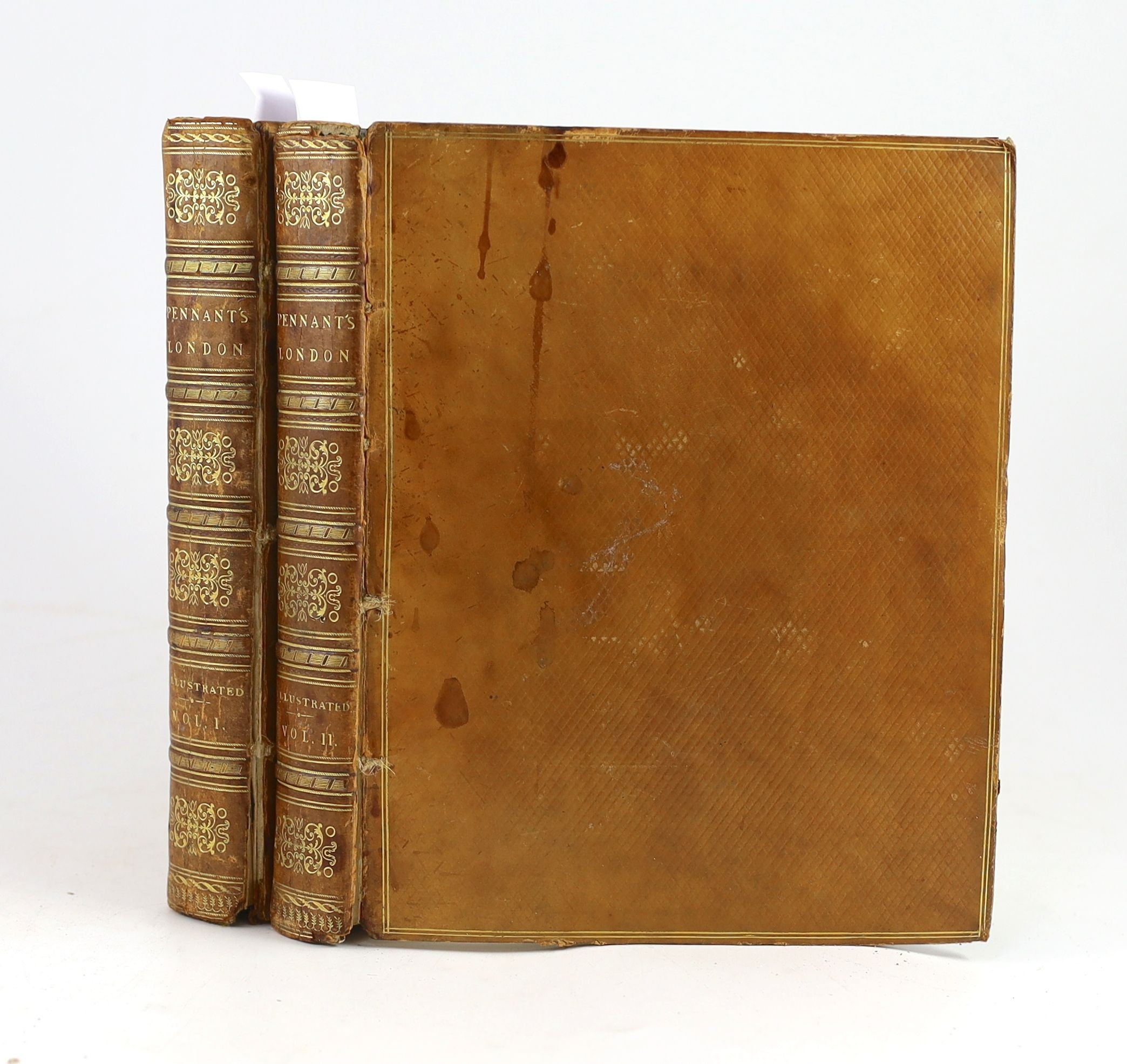Pennant, Thomas - Of London, 1 vol in 2, with portrait frontispiece, engraved title, extra illustrated with plates, many folding, 2nd vol bound with ‘’Additions and Corrections to the First edition, 1791, 4to, diced calf